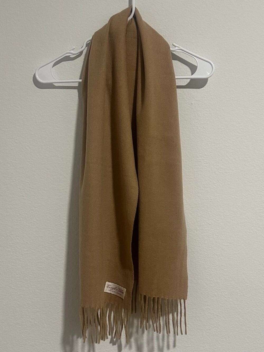 100% Cashmere Classic Camel Colored Scarf with Fringe - Eagle Glen